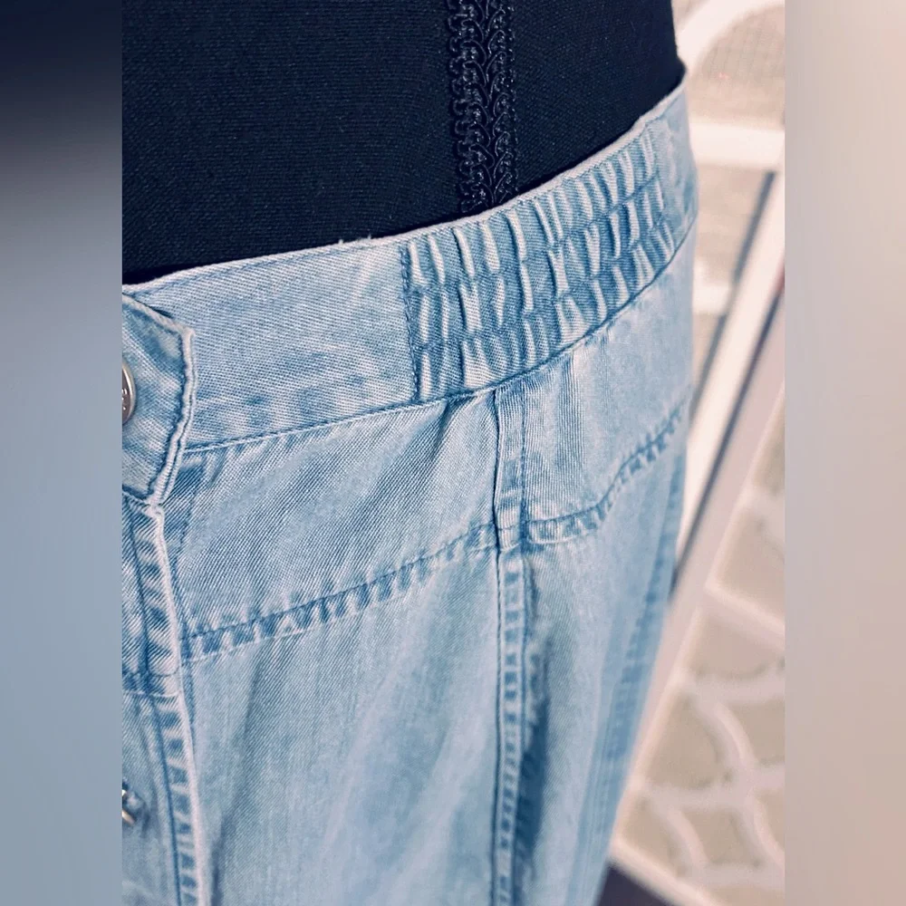 XL LAFEI-NIER COTTON LONG SKIRT DENIM JEAN CHAMBRAY BEADED BLUE SOFT BOHO - Picture 11 of 15